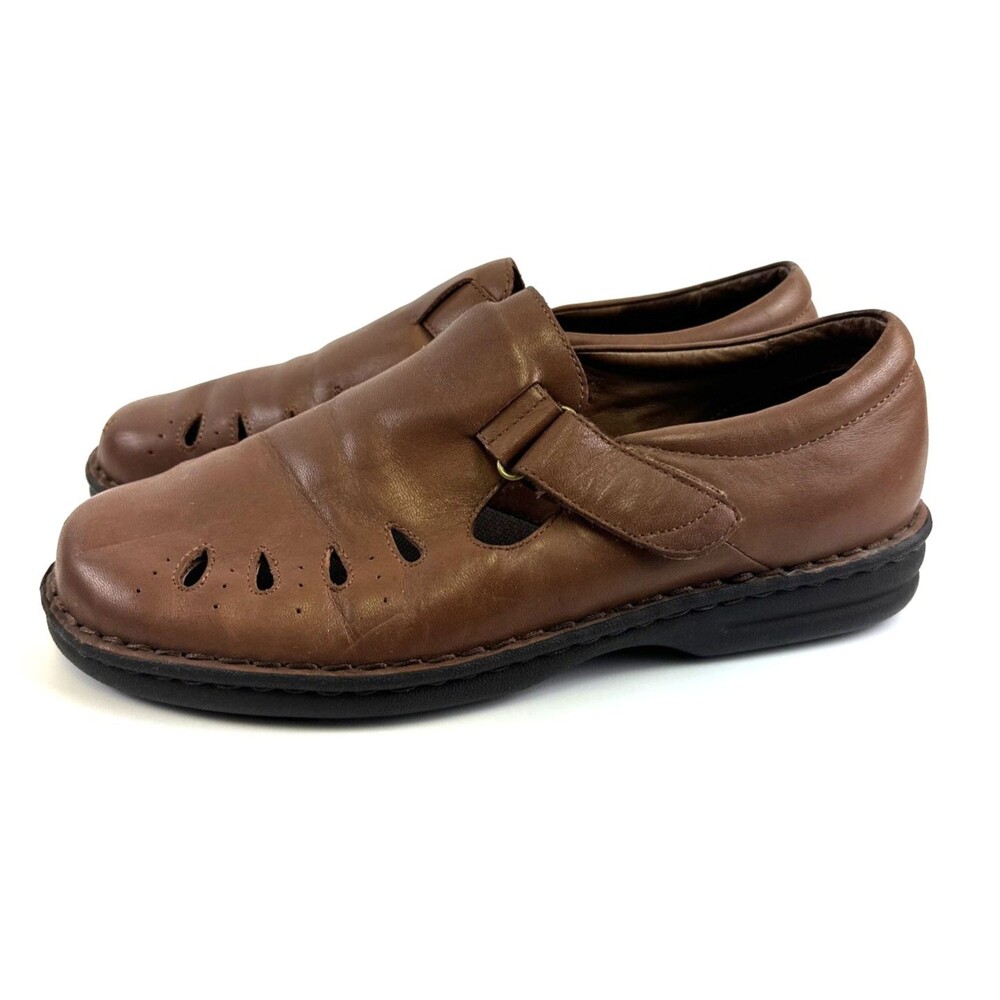 Propet‎ Ladybug Shoe Flat Comfort Adjustable Chestnut Brown Leather Womens 8.5